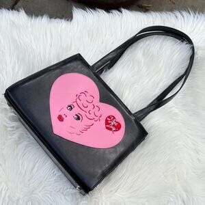 I love Lucy Purse Handbag Faux Black Leather Pink Heart *Flaw*
